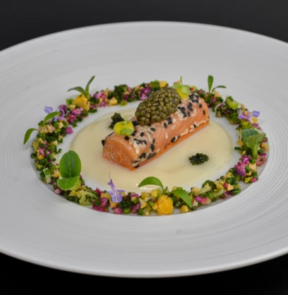 Omble chevalier, chou fleur fumé et caviar oscietre - Crédit photo Arthur Ledoux