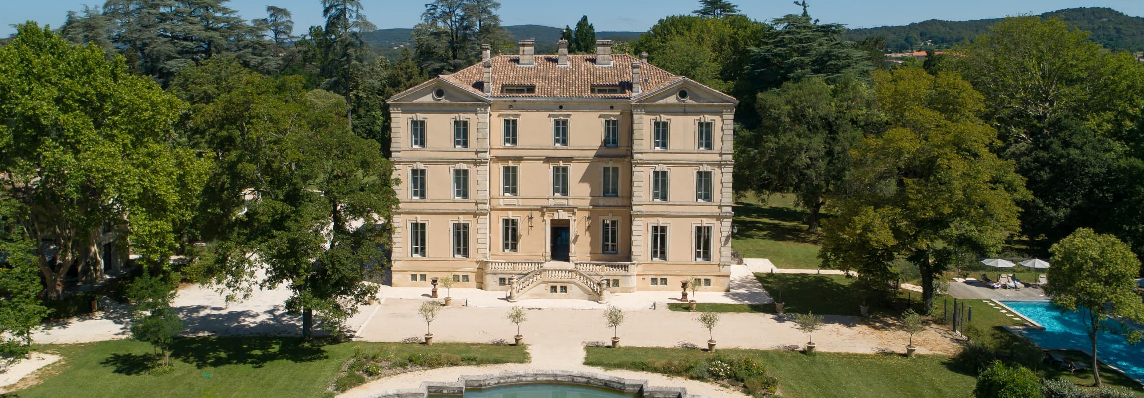Droneview of the Château de Montcaud, hotel Provence France